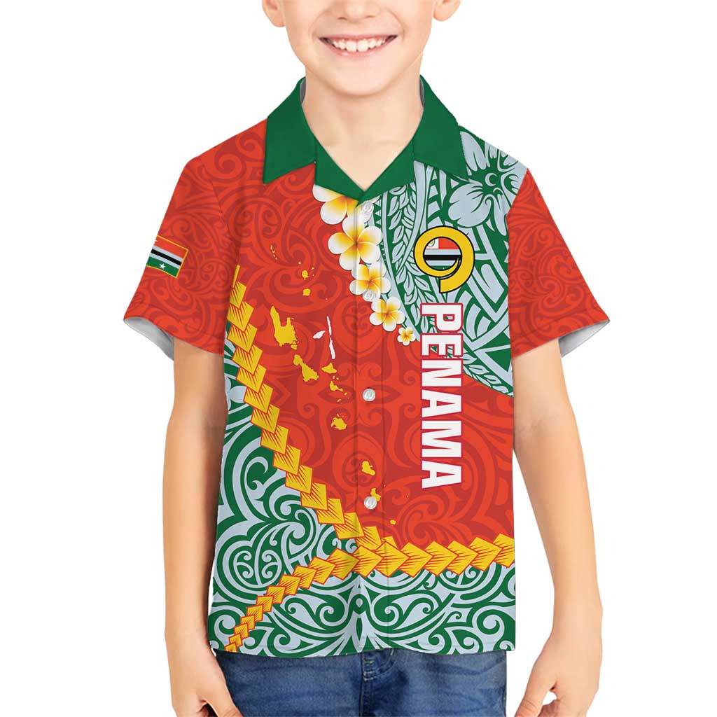 Penama Province Family Matching Long Sleeve Bodycon Dress and Hawaiian Shirt Vanuatu Map - Plumeria Flag Color