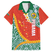 Penama Province Family Matching Off Shoulder Short Dress and Hawaiian Shirt Vanuatu Map - Plumeria Flag Color