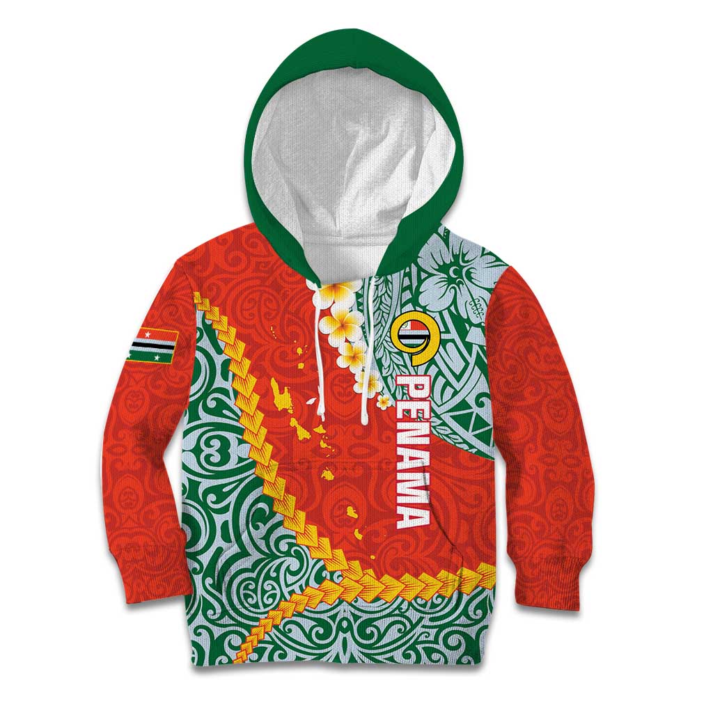 Penama Province Kid Hoodie Vanuatu Map - Plumeria Flag Color LT14 Hoodie Red - Polynesian Pride