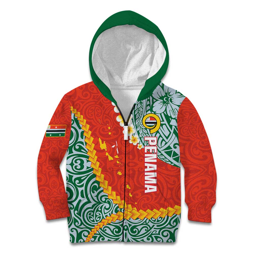 Penama Province Kid Hoodie Vanuatu Map - Plumeria Flag Color LT14 Zip Hoodie Red - Polynesian Pride