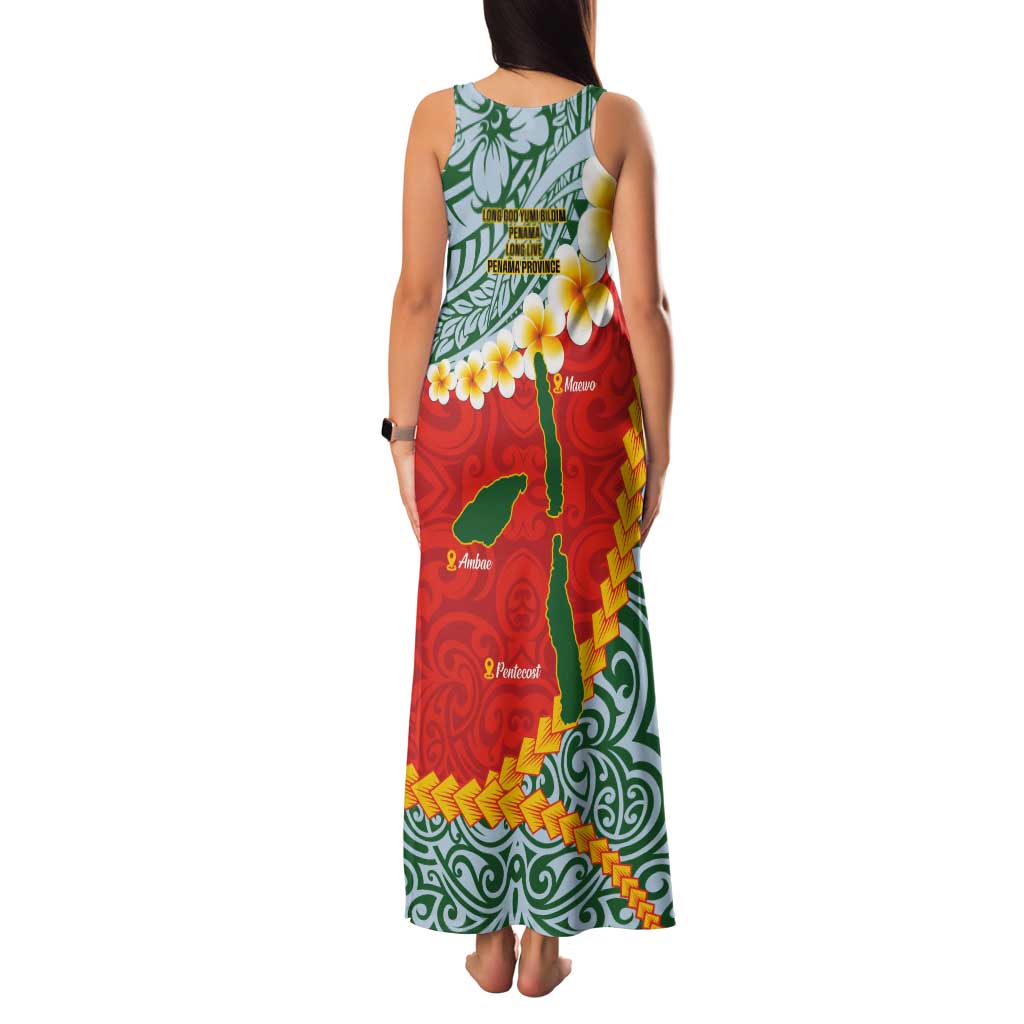Penama Province Tank Maxi Dress Vanuatu Map - Plumeria Flag Color