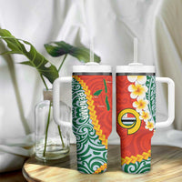 Penama Province Tumbler With Handle Vanuatu Pattern Map With Plumeria Flag Color