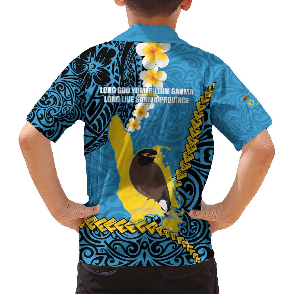 Sanma Province Family Matching Long Sleeve Bodycon Dress and Hawaiian Shirt Vanuatu Pattern Myna Bird - Plumeria Flag Color