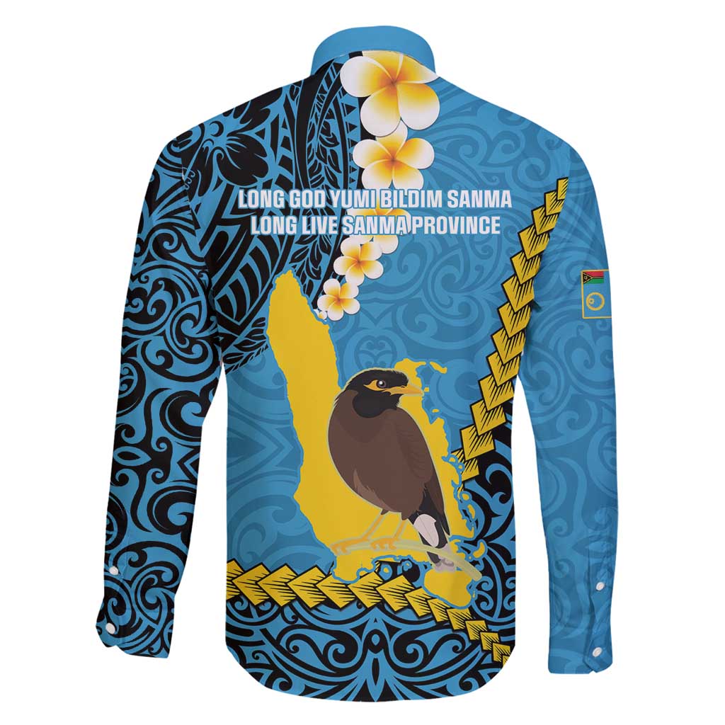 Sanma Province Family Matching Long Sleeve Bodycon Dress and Hawaiian Shirt Vanuatu Pattern Myna Bird - Plumeria Flag Color