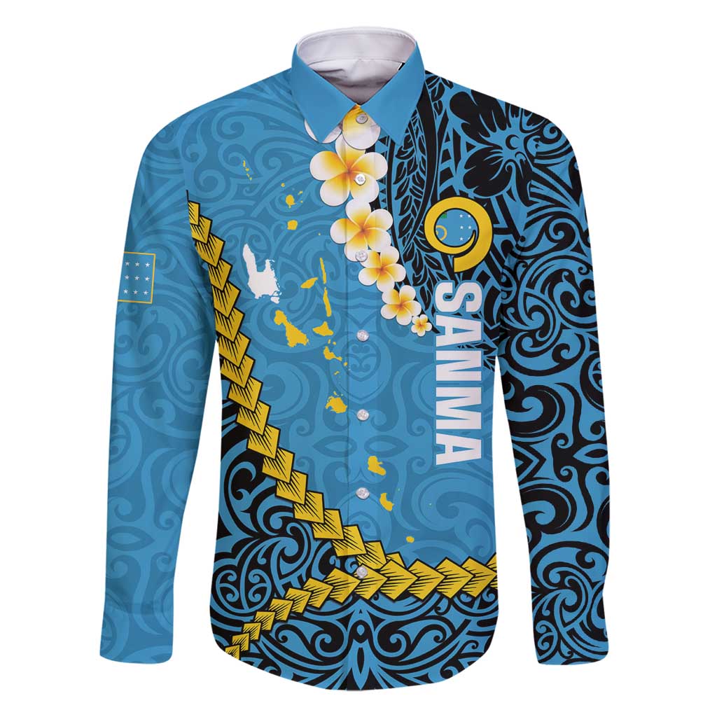 Sanma Province Family Matching Off Shoulder Short Dress and Hawaiian Shirt Vanuatu Pattern Myna Bird - Plumeria Flag Color