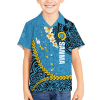 Sanma Province Family Matching Summer Maxi Dress and Hawaiian Shirt Vanuatu Pattern Myna Bird - Plumeria Flag Color