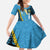 Sanma Province Kid Short Sleeve Dress Vanuatu Pattern Myna Bird - Plumeria Flag Color