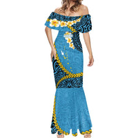 Sanma Province Mermaid Dress Vanuatu Pattern Myna Bird - Plumeria Flag Color