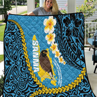 Sanma Province Quilt Vanuatu Pattern Myna Bird - Plumeria Flag Color LT14 Blue - Polynesian Pride