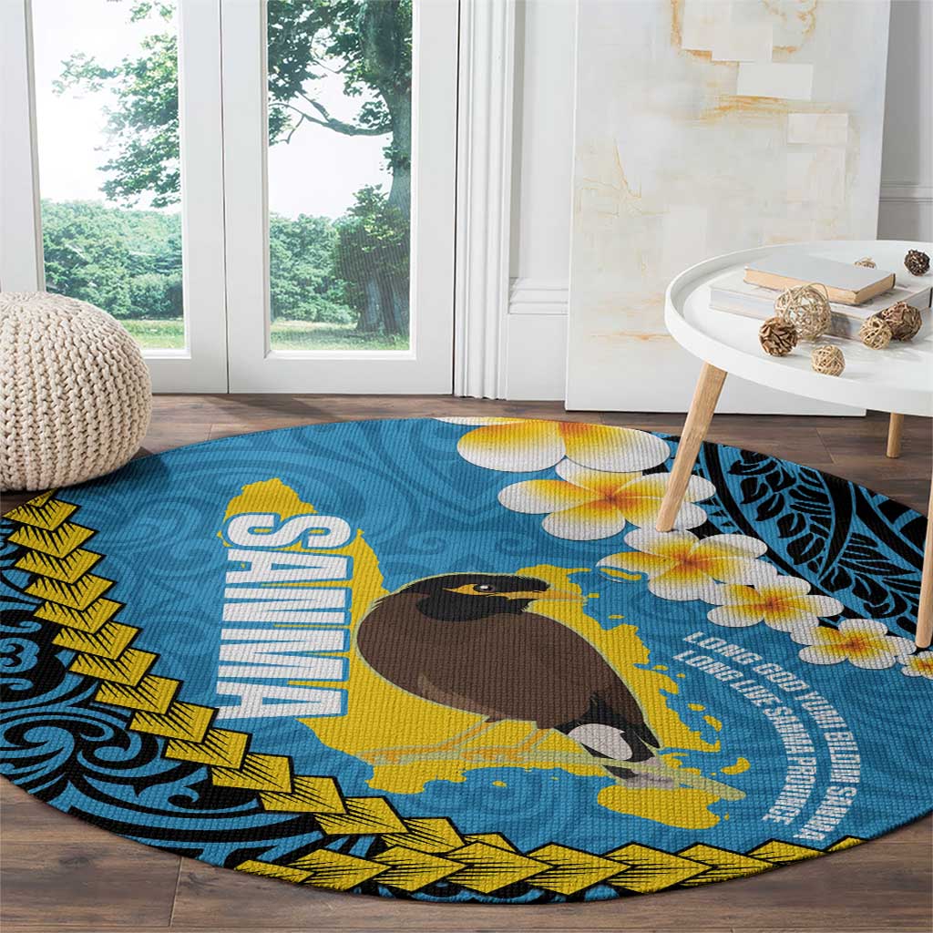 Sanma Province Round Carpet Vanuatu Pattern Myna Bird - Plumeria Flag Color LT14 - Polynesian Pride