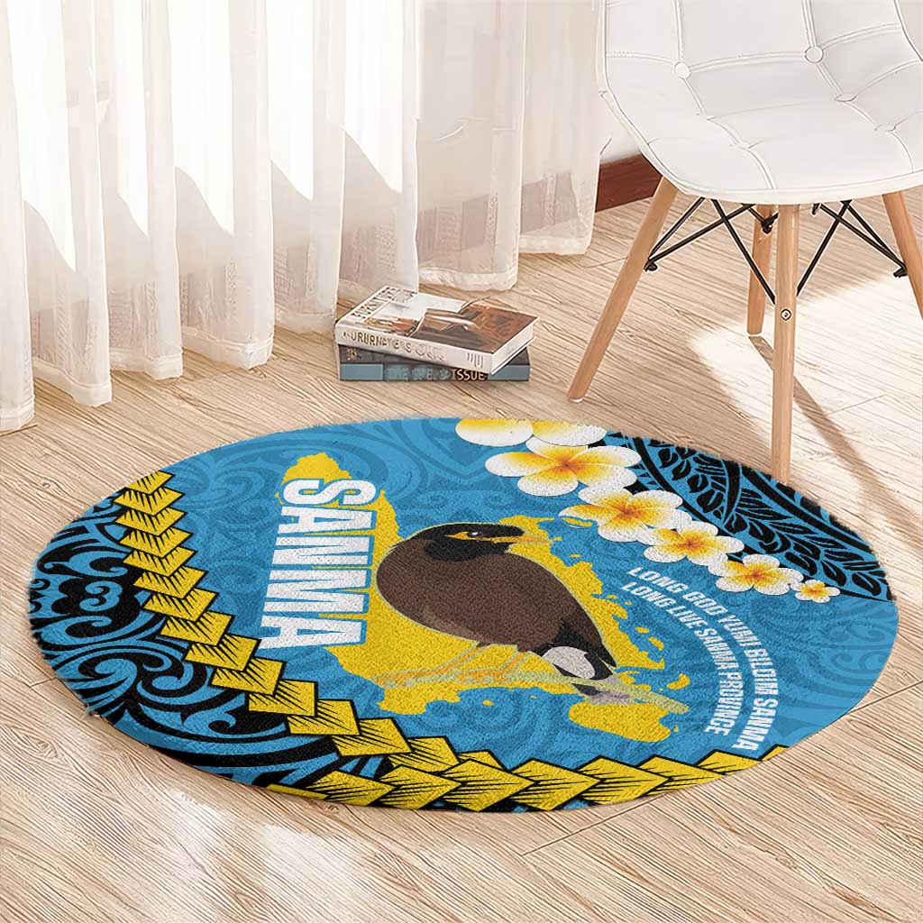 Sanma Province Round Carpet Vanuatu Pattern Myna Bird - Plumeria Flag Color LT14 - Polynesian Pride