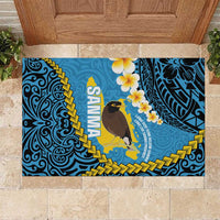 Sanma Province Rubber Doormat Vanuatu Pattern Myna Bird - Plumeria Flag Color LT14 Blue - Polynesian Pride