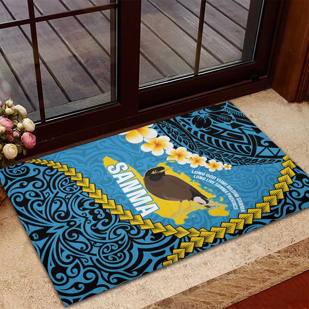 Sanma Province Rubber Doormat Vanuatu Pattern Myna Bird - Plumeria Flag Color LT14 - Polynesian Pride