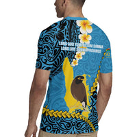 Sanma Province Rugby Jersey Vanuatu Pattern Myna Bird - Plumeria Flag Color