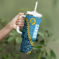 Sanma Province Tumbler With Handle Vanuatu Pattern Myna Bird With Plumeria Flag Color