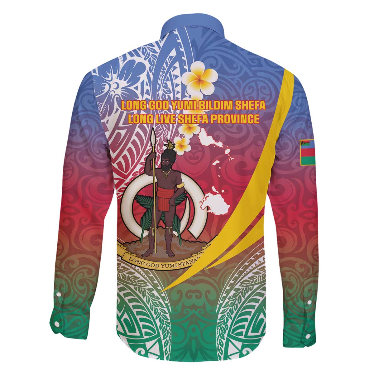 Shefa Province Family Matching Off The Shoulder Long Sleeve Dress and Hawaiian Shirt Vanuatu Pattern Map - Plumeria Flag Color