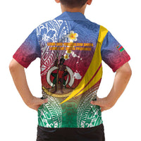 Shefa Province Family Matching Summer Maxi Dress and Hawaiian Shirt Vanuatu Pattern Map - Plumeria Flag Color