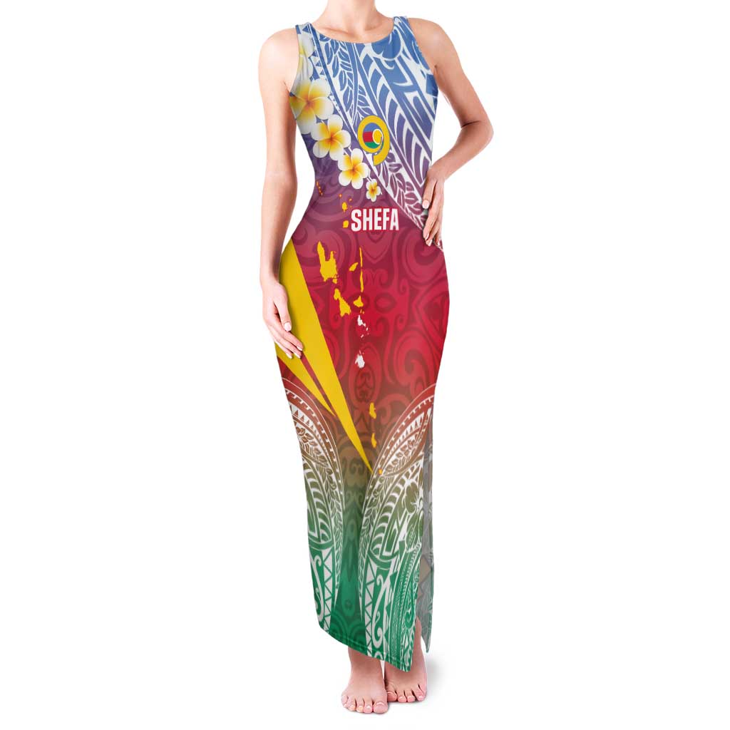 Shefa Province Family Matching Tank Maxi Dress and Hawaiian Shirt Vanuatu Pattern Map - Plumeria Flag Color