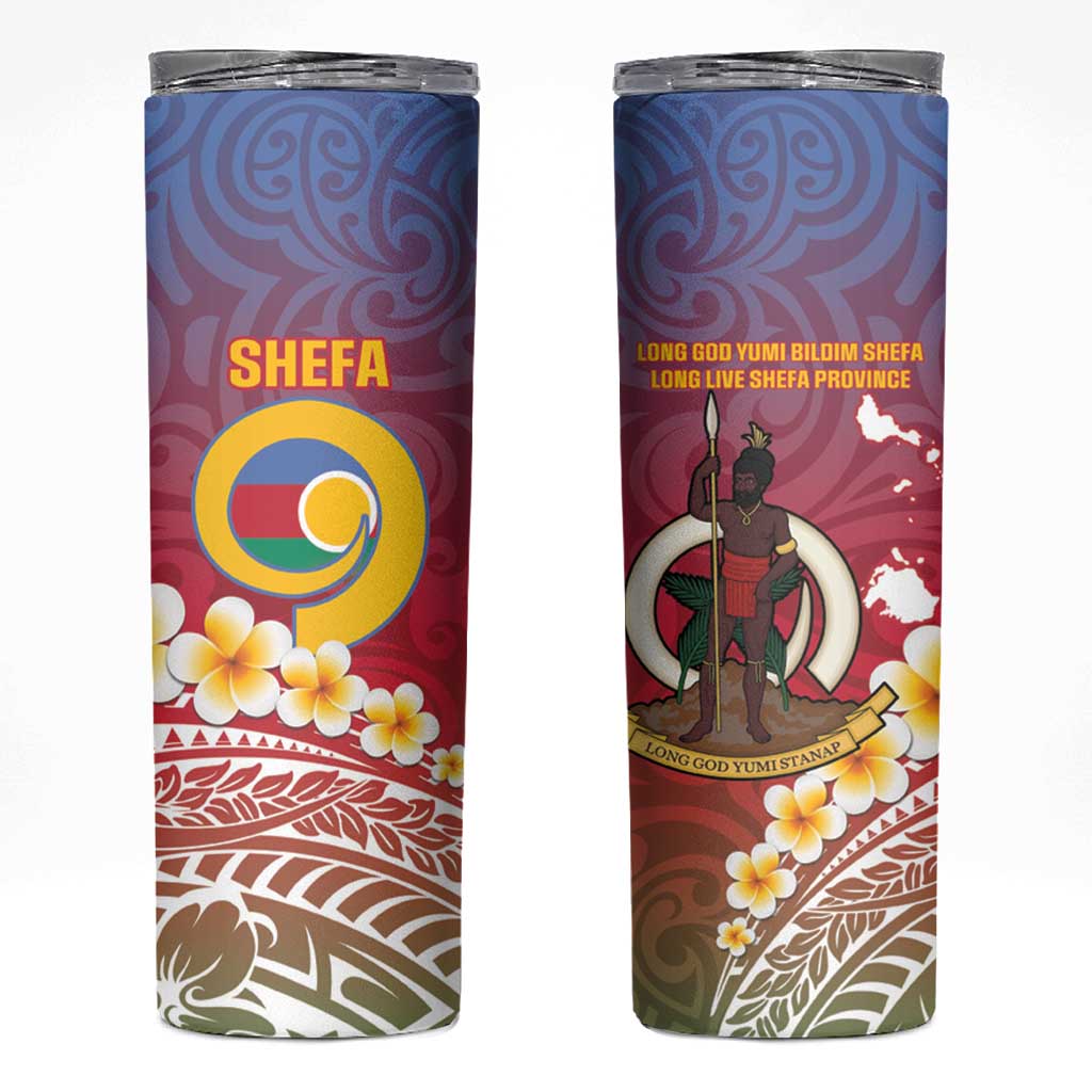 Shefa Province Skinny Tumbler Vanuatu Pattern Map With Plumeria Flag Color LT14 Red - Polynesian Pride