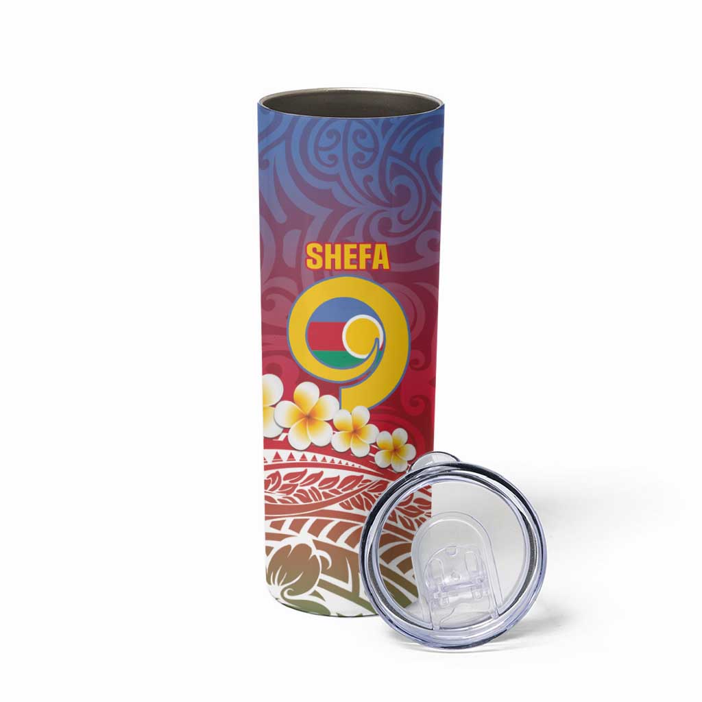 Shefa Province Skinny Tumbler Vanuatu Pattern Map With Plumeria Flag Color LT14 - Polynesian Pride