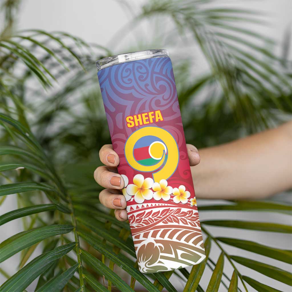 Shefa Province Skinny Tumbler Vanuatu Pattern Map With Plumeria Flag Color LT14 - Polynesian Pride