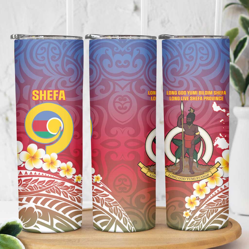 Shefa Province Skinny Tumbler Vanuatu Pattern Map With Plumeria Flag Color LT14 - Polynesian Pride