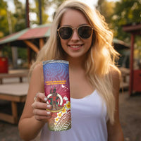Shefa Province Skinny Tumbler Vanuatu Pattern Map With Plumeria Flag Color LT14 - Polynesian Pride