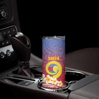 Shefa Province Skinny Tumbler Vanuatu Pattern Map With Plumeria Flag Color LT14 - Polynesian Pride