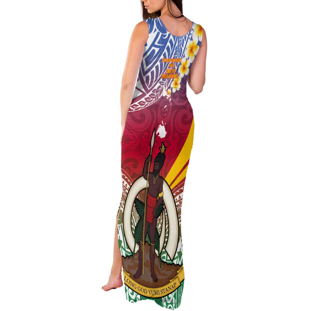 Shefa Province Tank Maxi Dress Vanuatu Pattern Map - Plumeria Flag Color