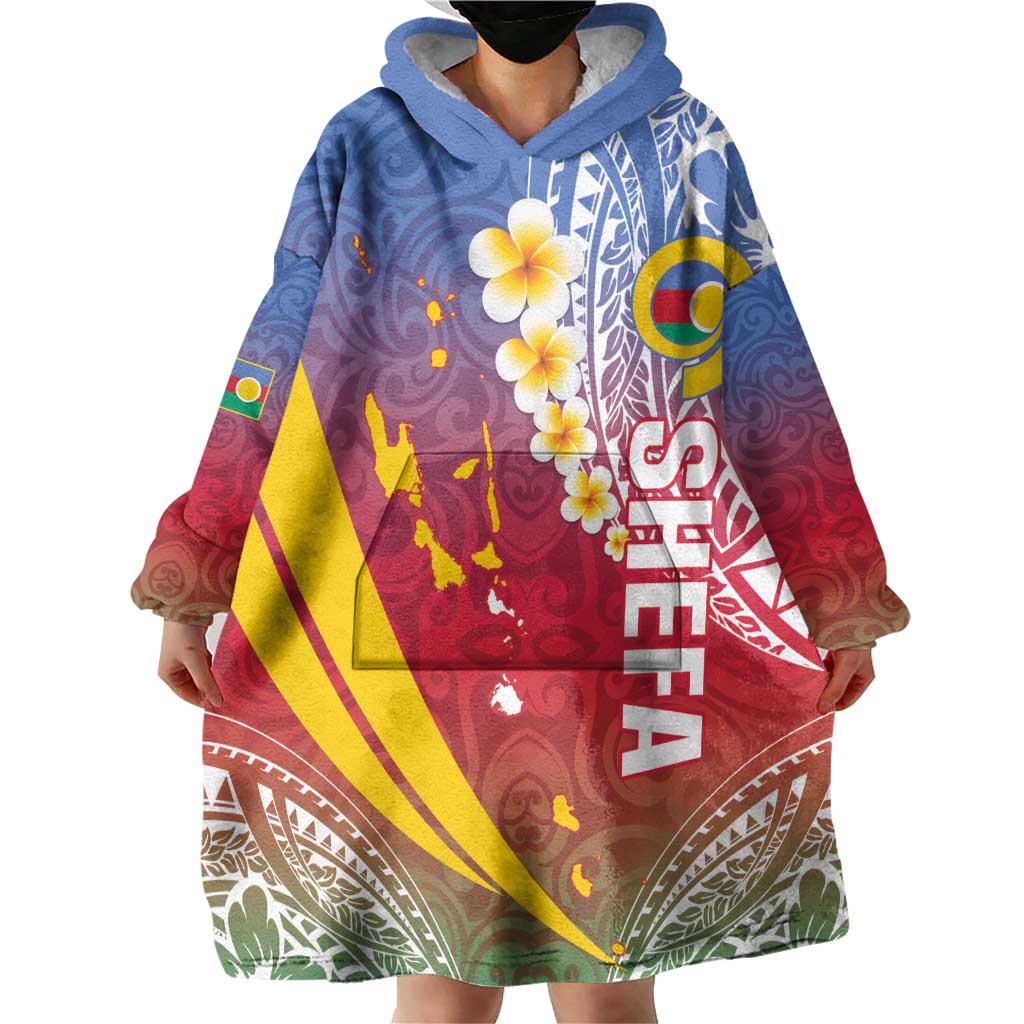 Shefa Province Wearable Blanket Hoodie Vanuatu Pattern Map - Plumeria Flag Color