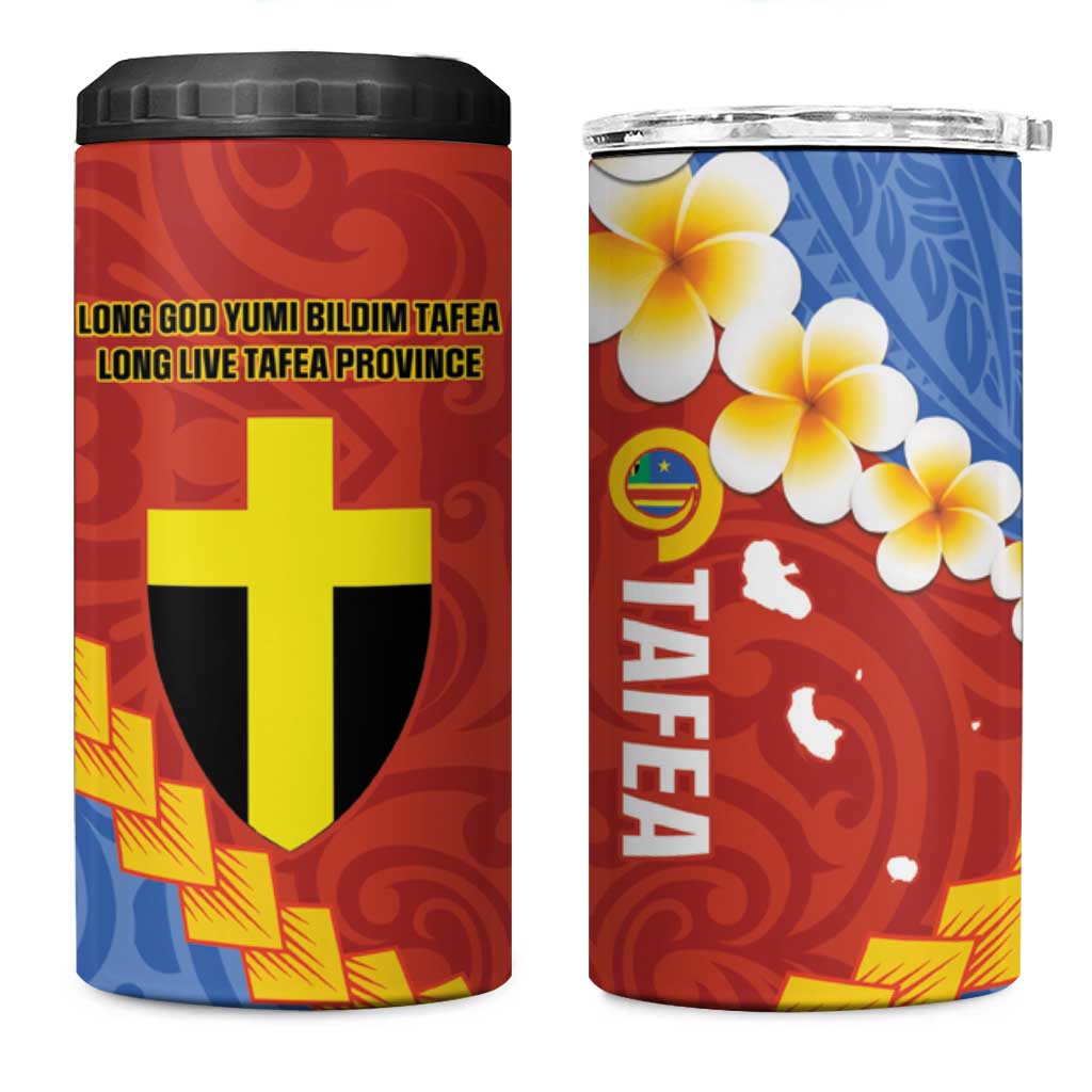 Tafea Province 4 in 1 Can Cooler Tumbler Vanuatu Pattern Map With Plumeria Flag Color