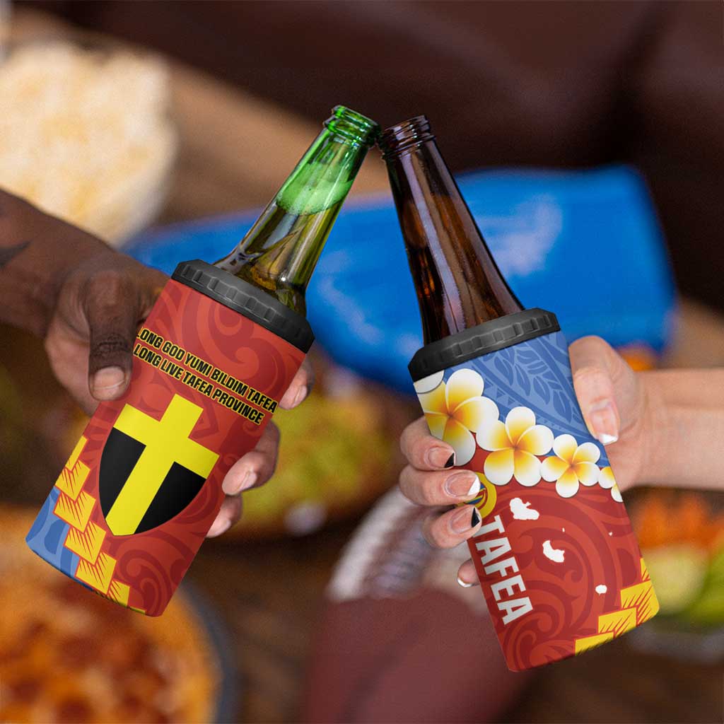 Tafea Province 4 in 1 Can Cooler Tumbler Vanuatu Pattern Map With Plumeria Flag Color