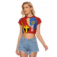 Tafea Province Raglan Cropped T Shirt Vanuatu Pattern Map - Plumeria Flag Color