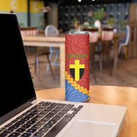 Tafea Province Skinny Tumbler Vanuatu Pattern Map With Plumeria Flag Color