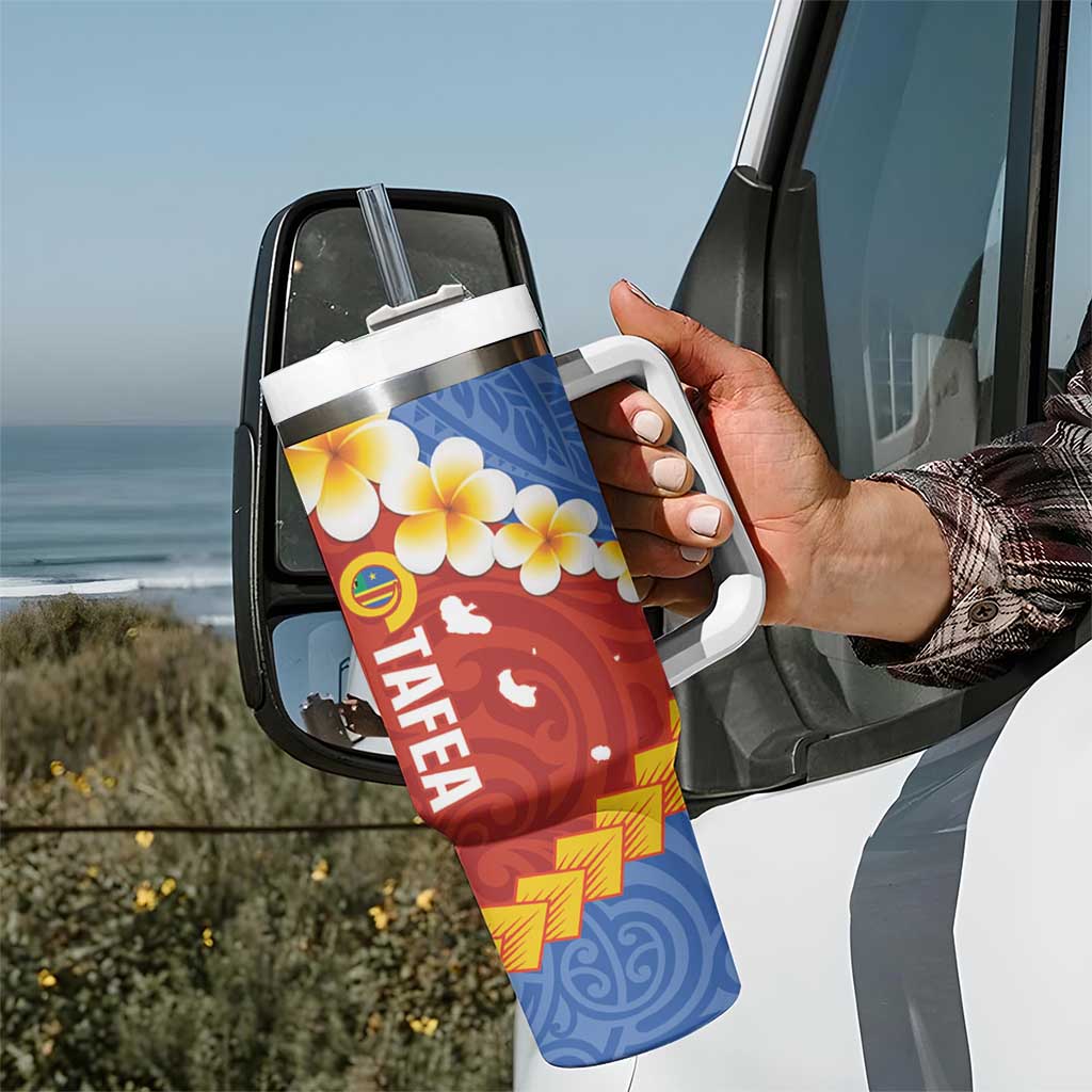 Tafea Province Tumbler With Handle Vanuatu Pattern Map With Plumeria Flag Color