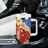 Tafea Province Tumbler With Handle Vanuatu Pattern Map With Plumeria Flag Color