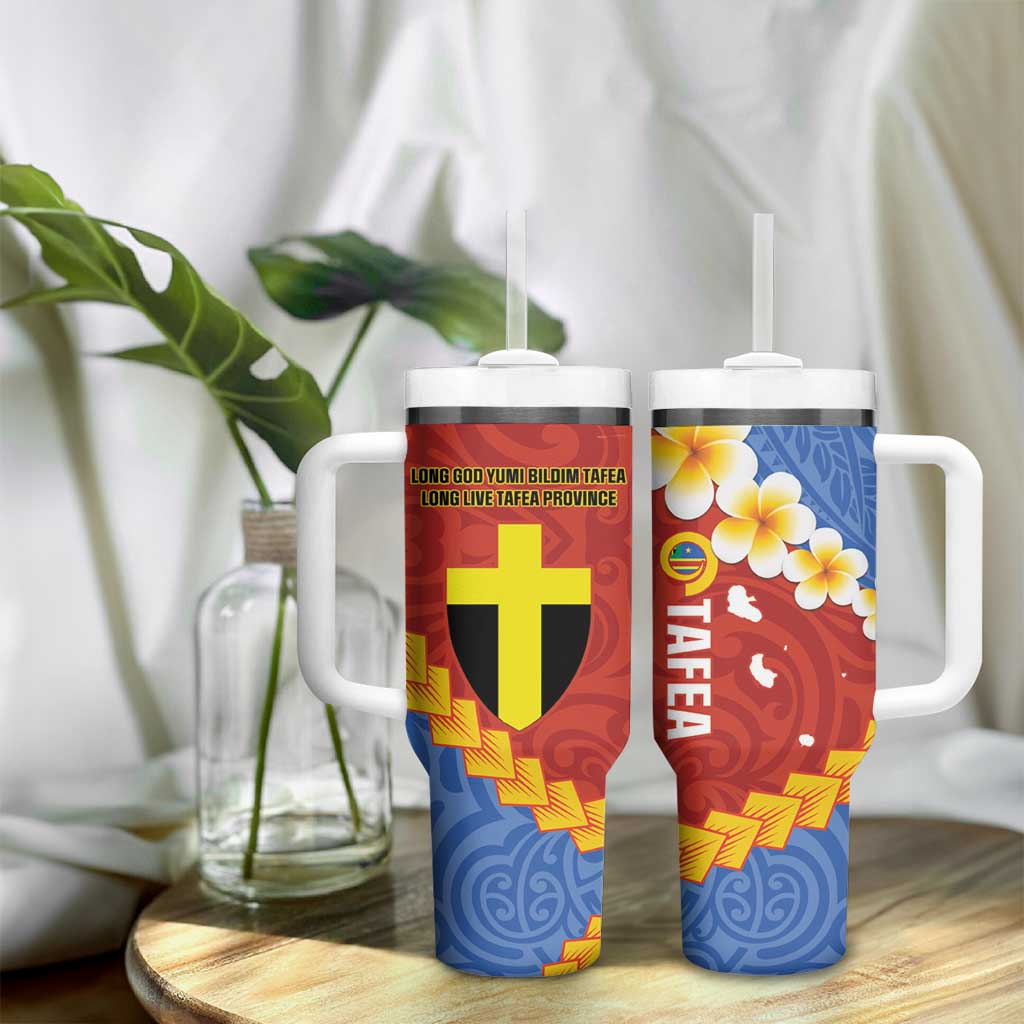 Tafea Province Tumbler With Handle Vanuatu Pattern Map With Plumeria Flag Color
