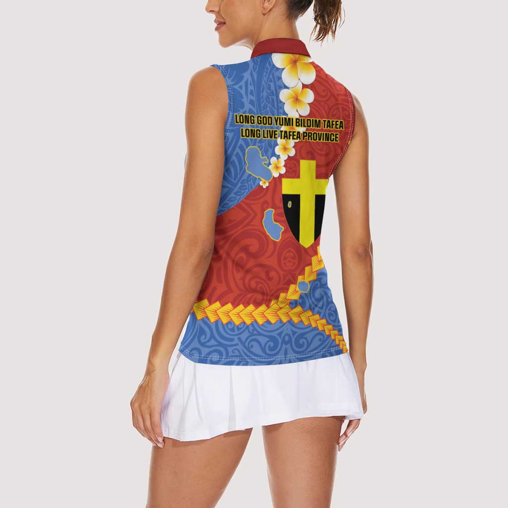 Tafea Province Women Sleeveless Polo Shirt Vanuatu Pattern Map - Plumeria Flag Color