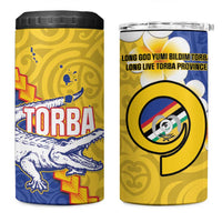 Torba Province 4 in 1 Can Cooler Tumbler Vanuatu Pattern Crocodile With Plumeria Flag Color
