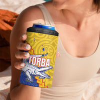 Torba Province 4 in 1 Can Cooler Tumbler Vanuatu Pattern Crocodile With Plumeria Flag Color