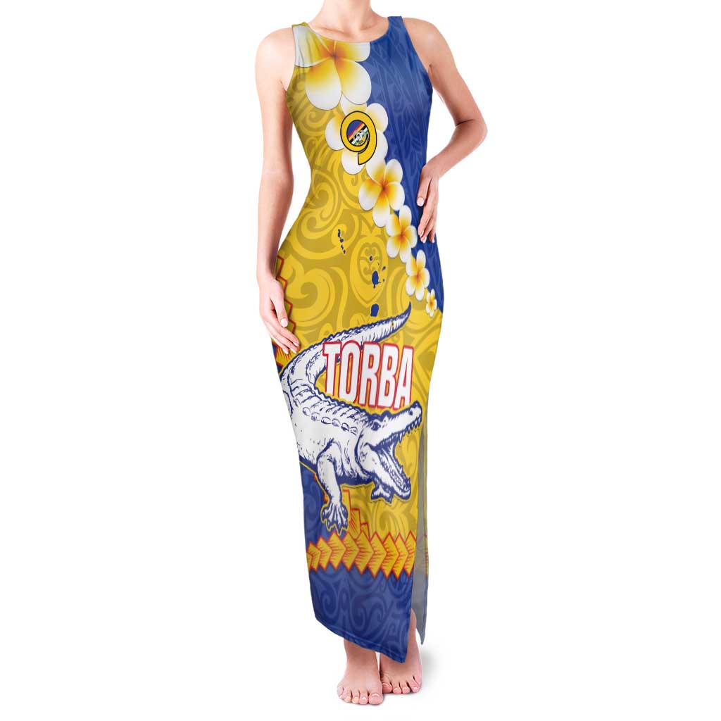 Torba Province Family Matching Tank Maxi Dress and Hawaiian Shirt Vanuatu Pattern Crocodile - Plumeria Flag Color