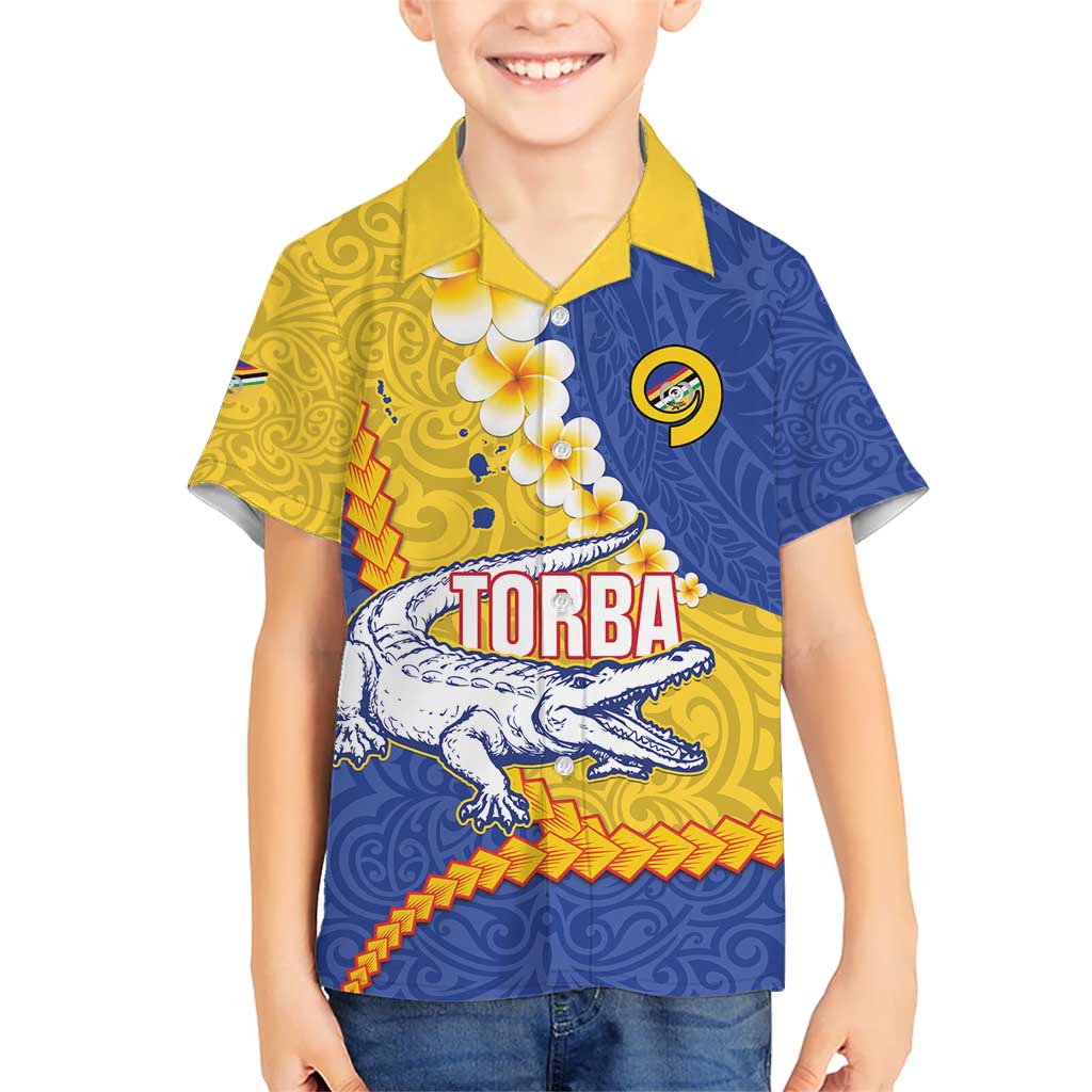 Torba Province Kid Hawaiian Shirt Vanuatu Pattern Crocodile - Plumeria Flag Color