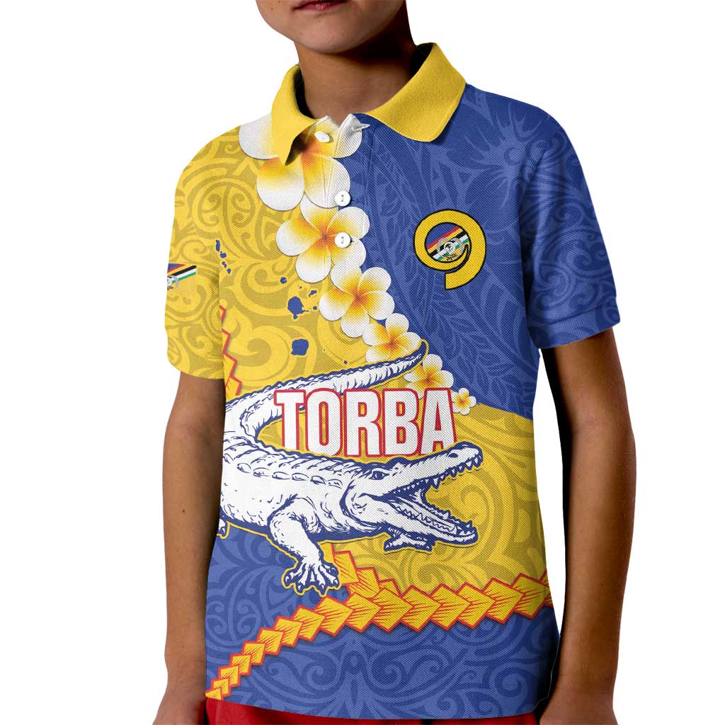Torba Province Kid Polo Shirt Vanuatu Pattern Crocodile - Plumeria Flag Color LT14 Kid Yellow - Polynesian Pride