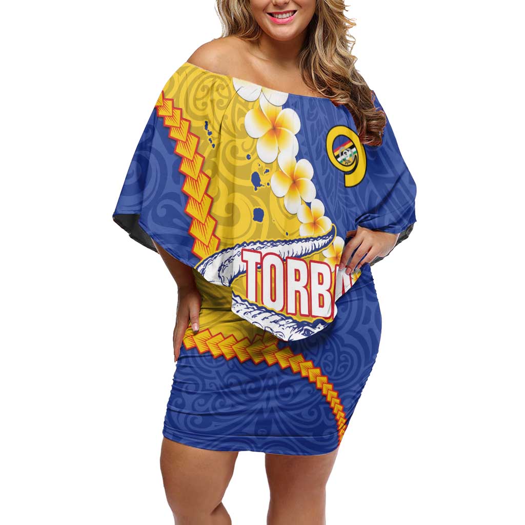 Torba Province Off Shoulder Short Dress Vanuatu Pattern Crocodile - Plumeria Flag Color LT14 Women Yellow - Polynesian Pride
