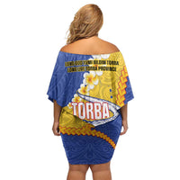 Torba Province Off Shoulder Short Dress Vanuatu Pattern Crocodile - Plumeria Flag Color LT14 - Polynesian Pride