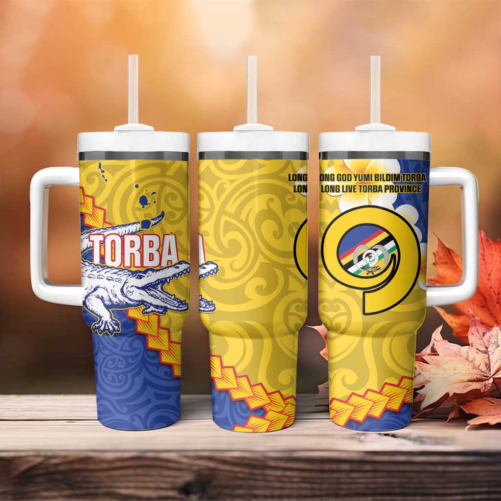 Torba Province Tumbler With Handle Vanuatu Pattern Crocodile With Plumeria Flag Color