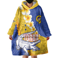 Torba Province Wearable Blanket Hoodie Vanuatu Pattern Crocodile - Plumeria Flag Color
