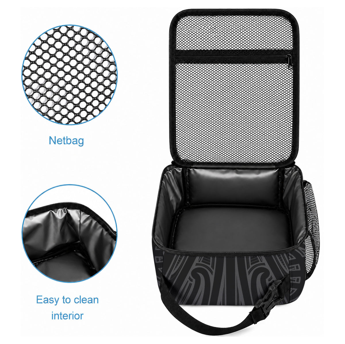 Custom New Zealand Stingray Oztag Lunch Bag Tag Rugby Maori Pattern Black Version LT14 - Polynesian Pride