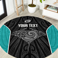 Custom New Zealand Stingray Oztag Round Carpet Tag Rugby Maori Pattern Black Version LT14 Black - Polynesian Pride