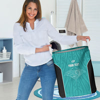 Custom New Zealand Stingray Oztag Laundry Basket Tag Rugby Maori Pattern Teal Version LT14 - Polynesian Pride
